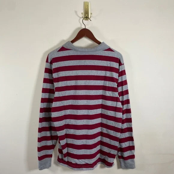 Old Navy Striped Rugby Shirt Men's Large Cotton Red Gray Sporty Casual Preppy - Picture 5 of 6